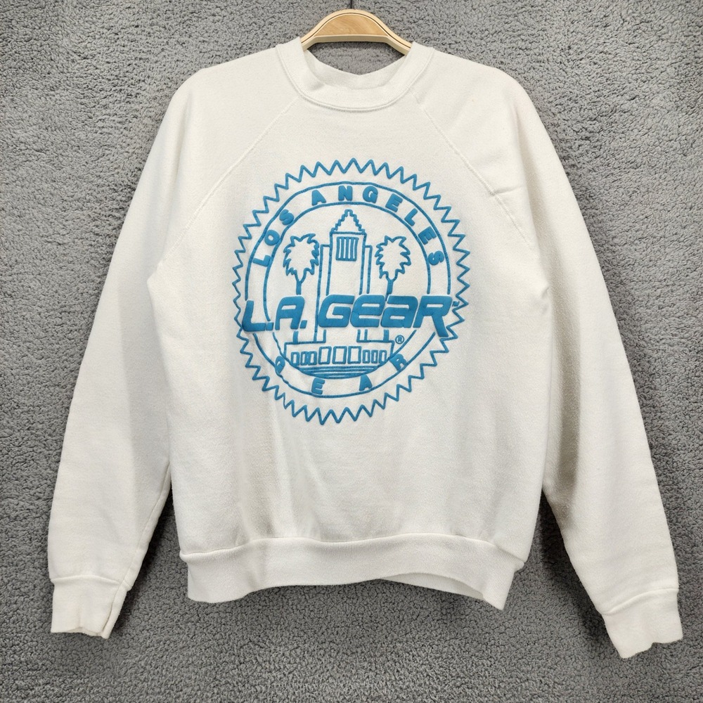 Vintage‎ LA Gear Sweatshirt White Blue Puff Print Tultex Made USA Large